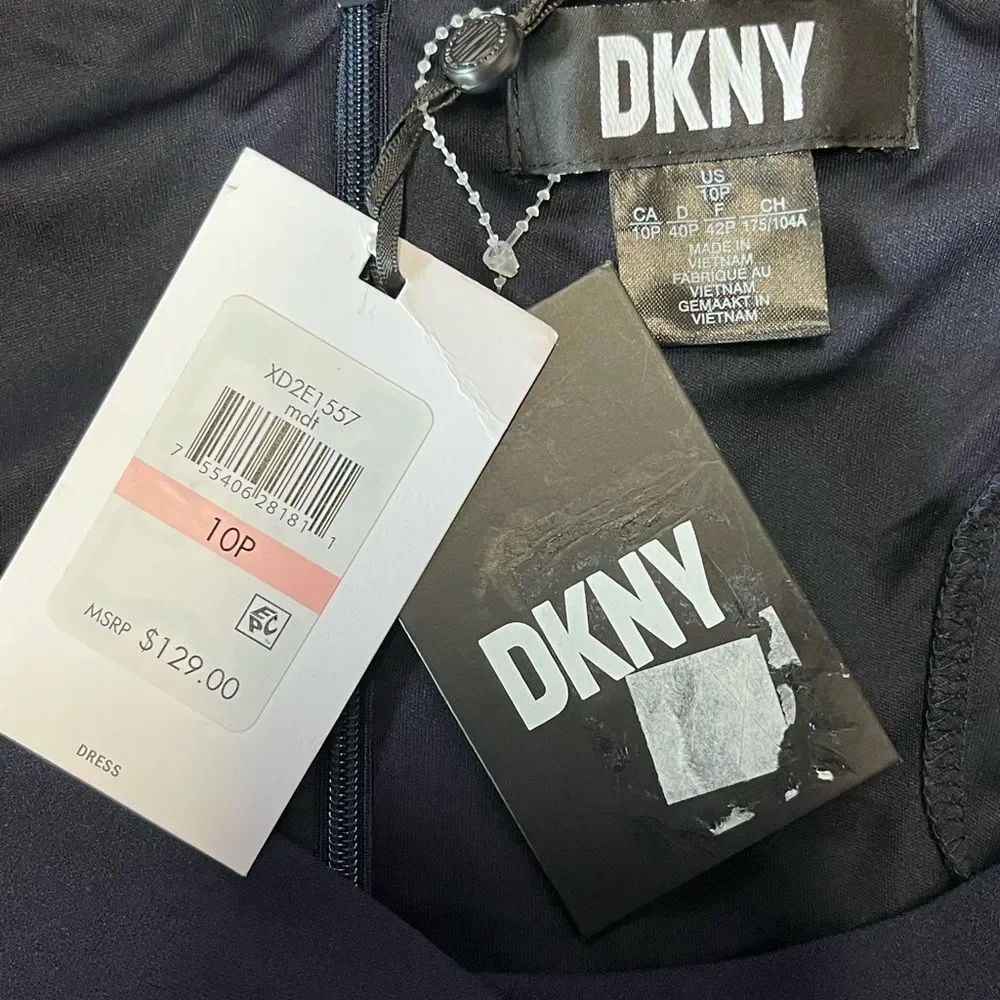 NWT DKNY | Midnight‎ Navy Double Ruffle Sleeve Fit and Flare Dress 10P - Picture 8 of 8